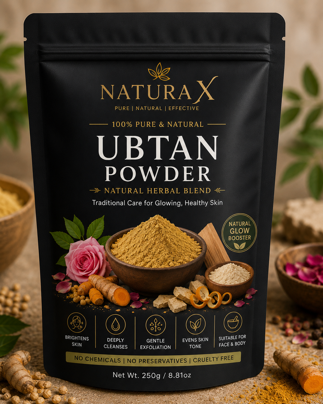 Natura X Premium Ubtan Powder – 250g | Natural Herbal Face & Body Care Powder for Glowing Skin